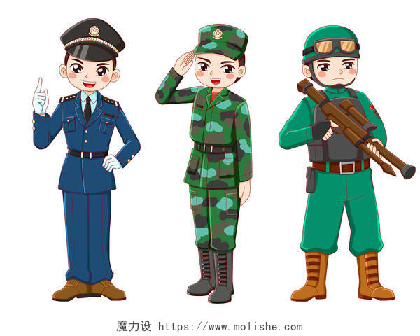卡通人物元素套图卡通警察战士部队士兵军人